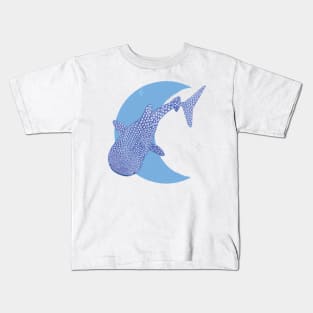 Whale Shark Crescent Moon - Blue Kids T-Shirt